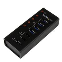 StarTech 4ポートUSB 3.0ハブ 充電用USBポート x3 搭載(2x 1A / 1x 2A) 壁取付け用ブラケット付属 (ST4300U3C3)画像