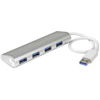 StarTech 4ポート ポータブル USB3.0ハブ (ケーブル内蔵) 1x USB A (オス) – 4x USB 3.0 A (メス) シルバー&ホワイト (ST43004UA)画像