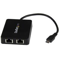 StarTech USB-C接続2ポートギガビット有線LAN変換アダプタ USB 3.0 Aポート x1付き USB Type-C(オス) – 2x RJ45(メス) (US1GC301AU2R)画像